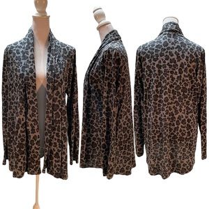 Allen Allen Gray, Black & Purple Leopard Print Open Front Cardigan Size Medium